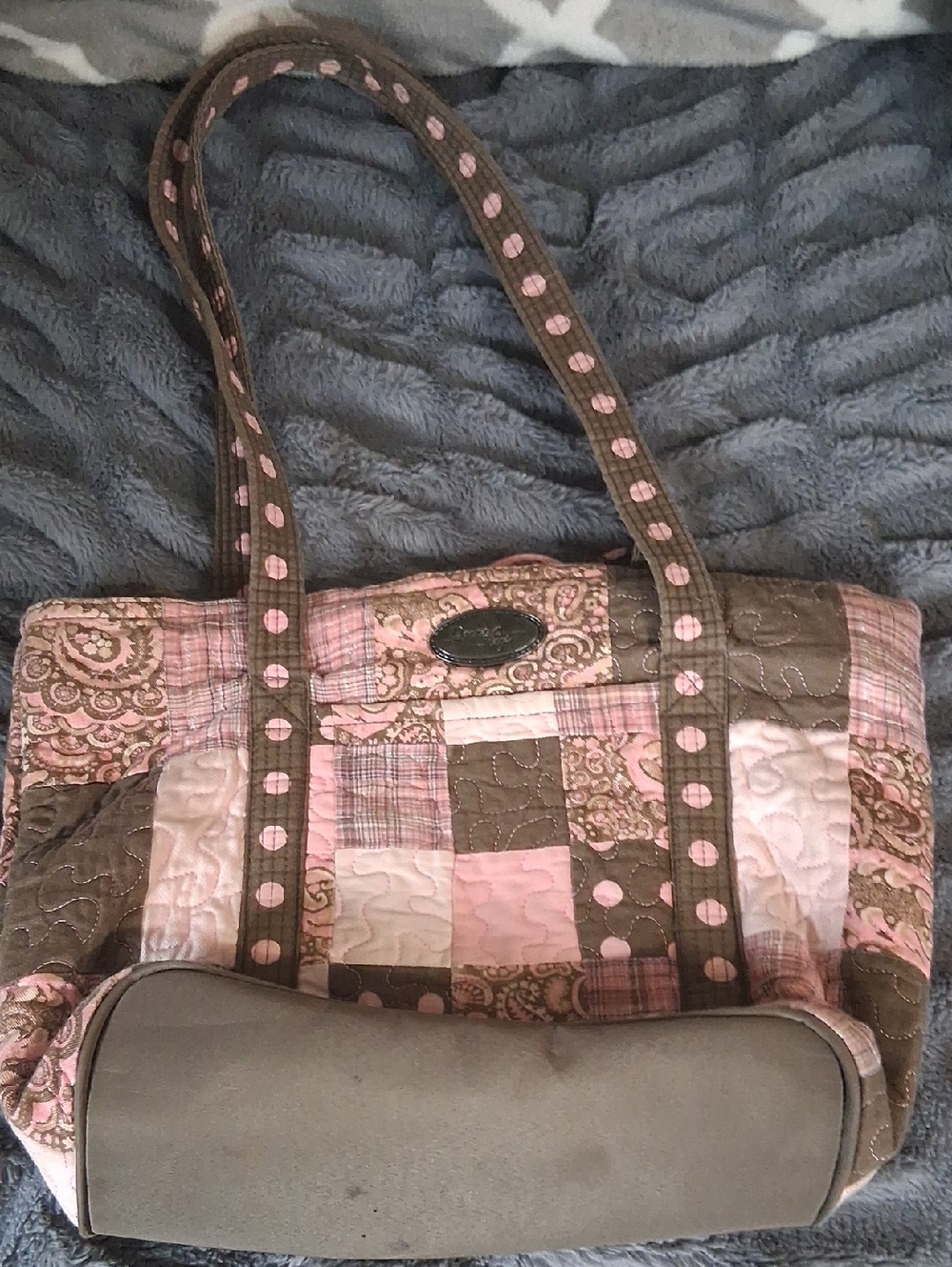 Quilted Pink and Brown Patchwork Tote